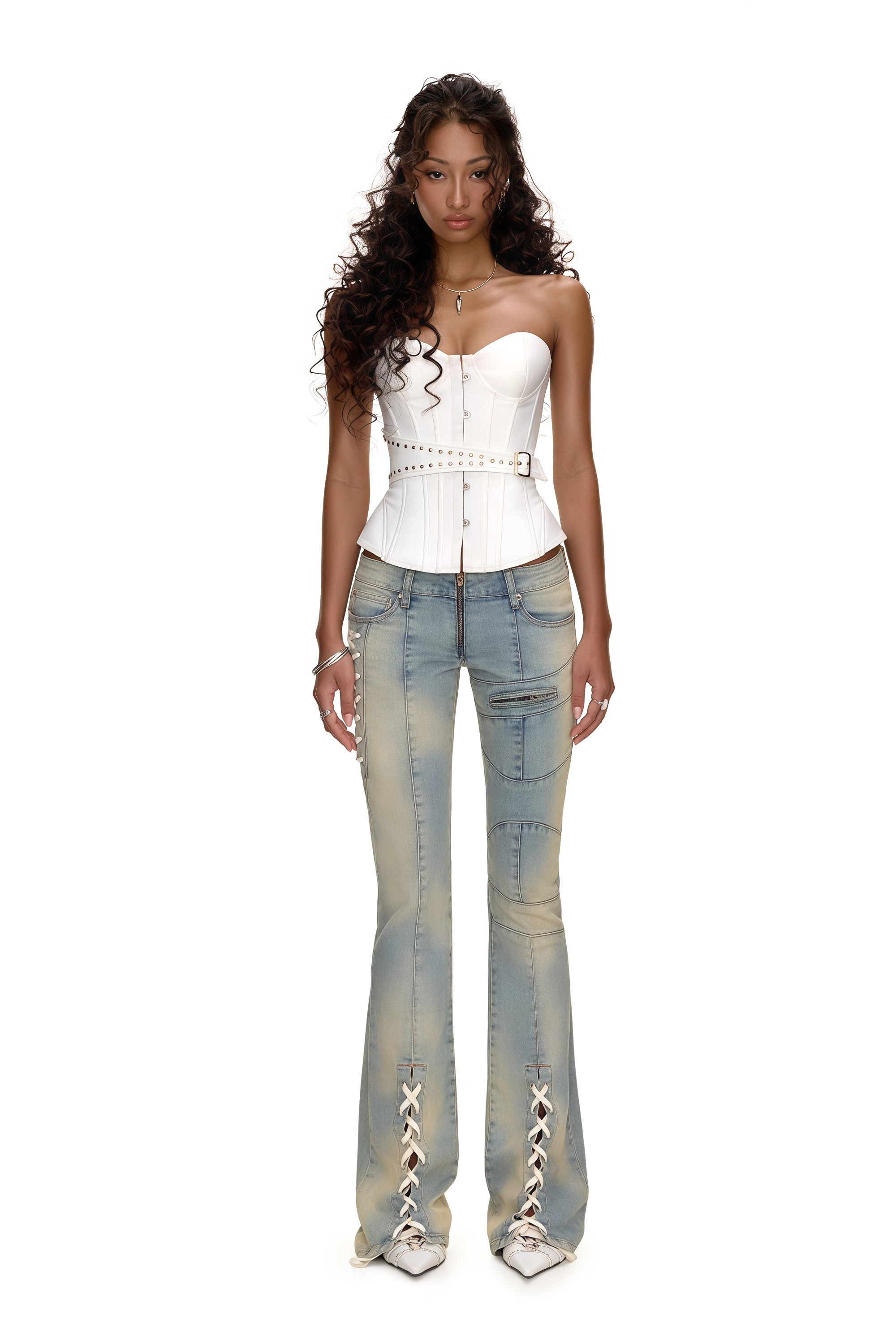 Tiril White Studded Belted Corset Top (Final Sale)
