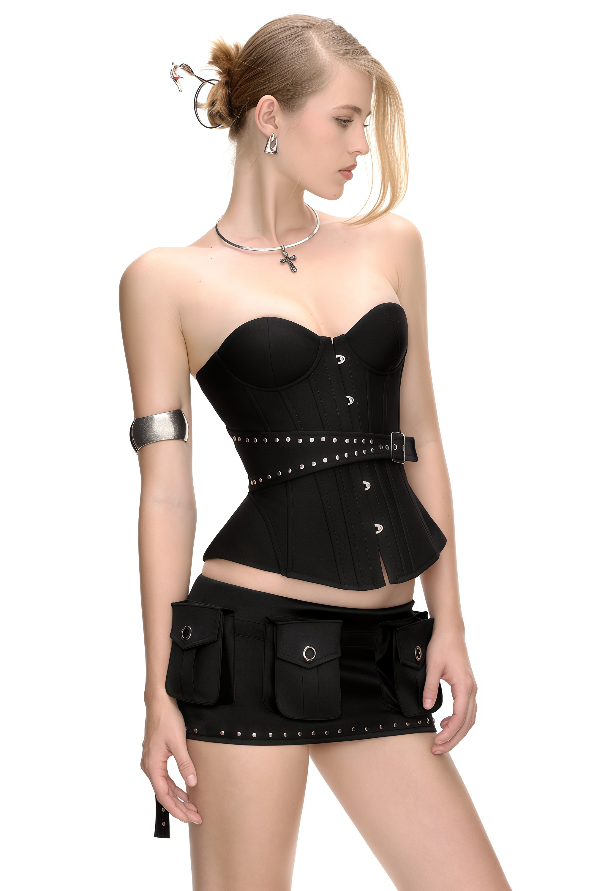Tiril Black Studded Belted Corset Top (Final Sale)