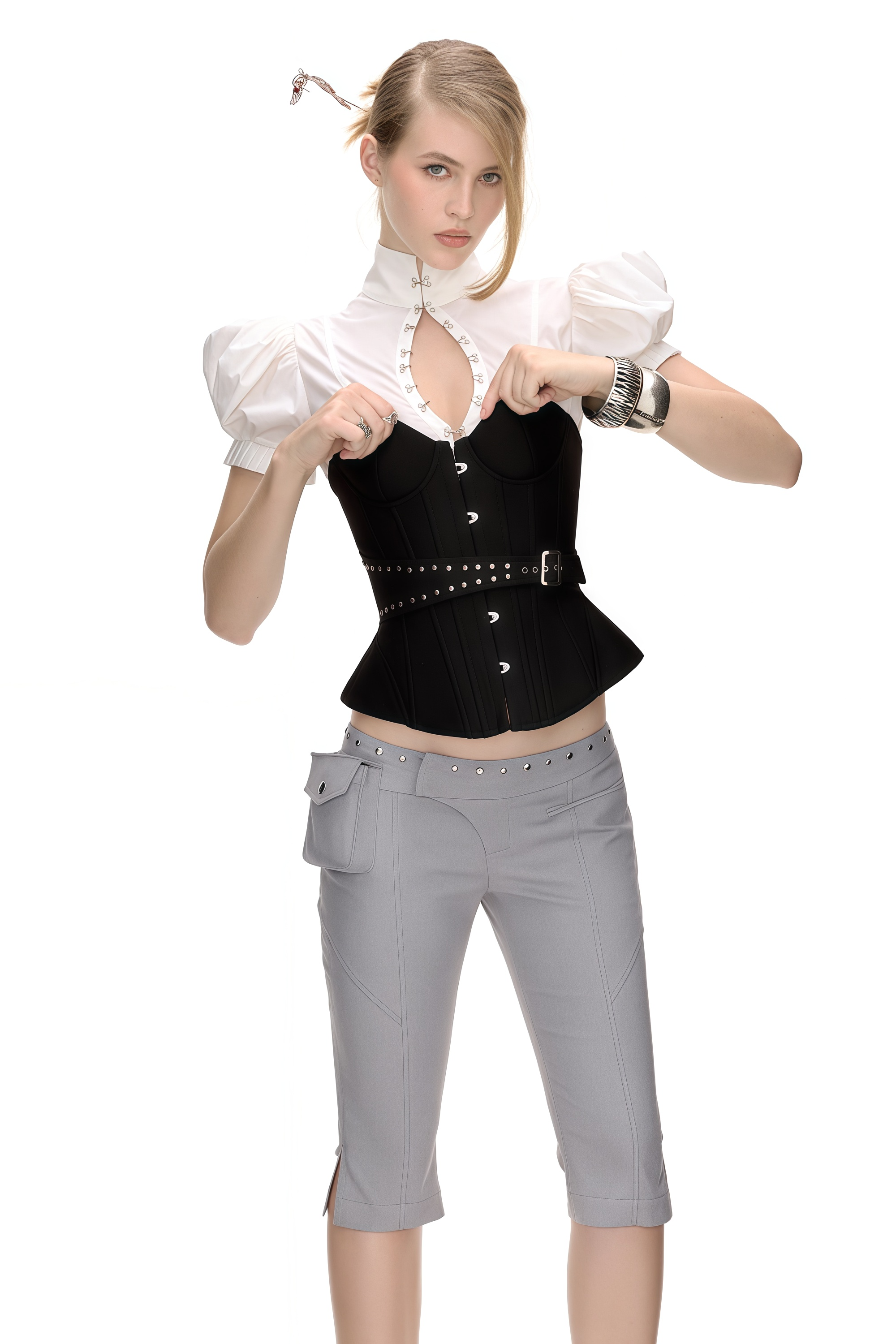Tiril Black Studded Belted Corset Top (Final Sale)