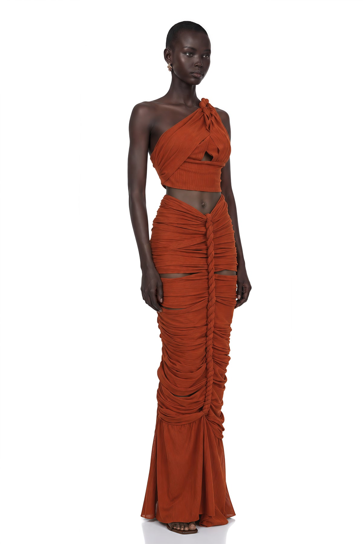 célestine brown twisted cut-out top & skirt matching set