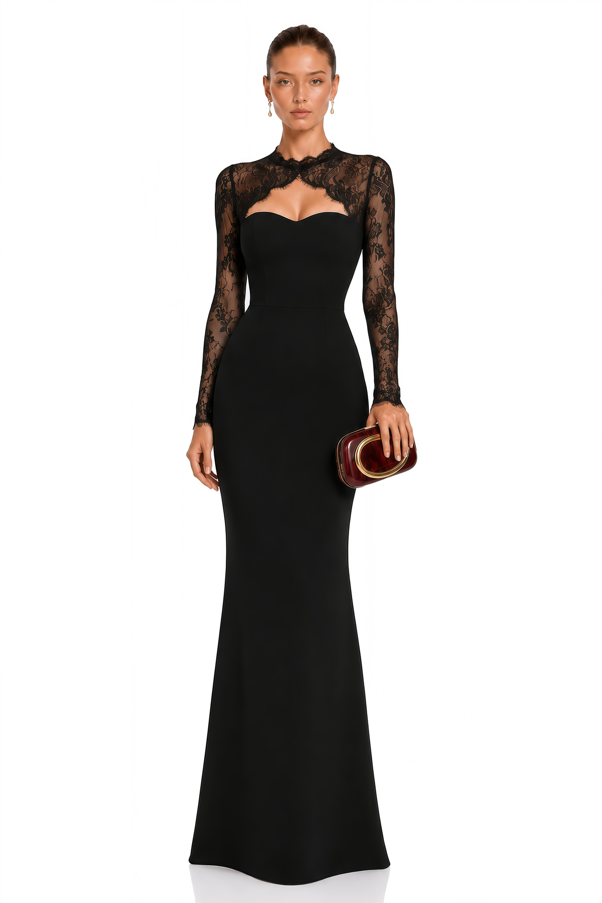 bokamoso black lace panel maxi gown