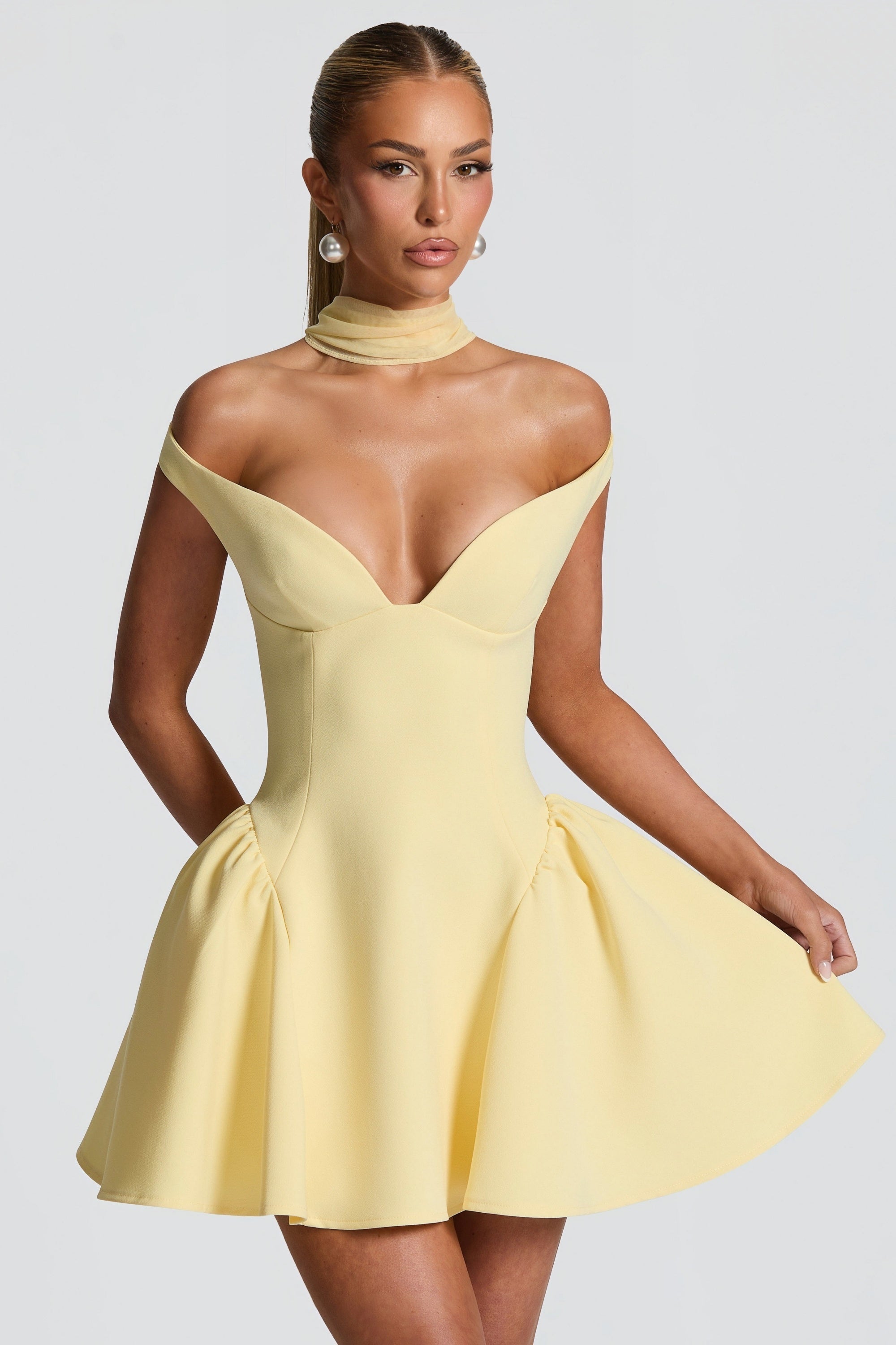 Ifig Yellow V-neck Corset Mini Dress