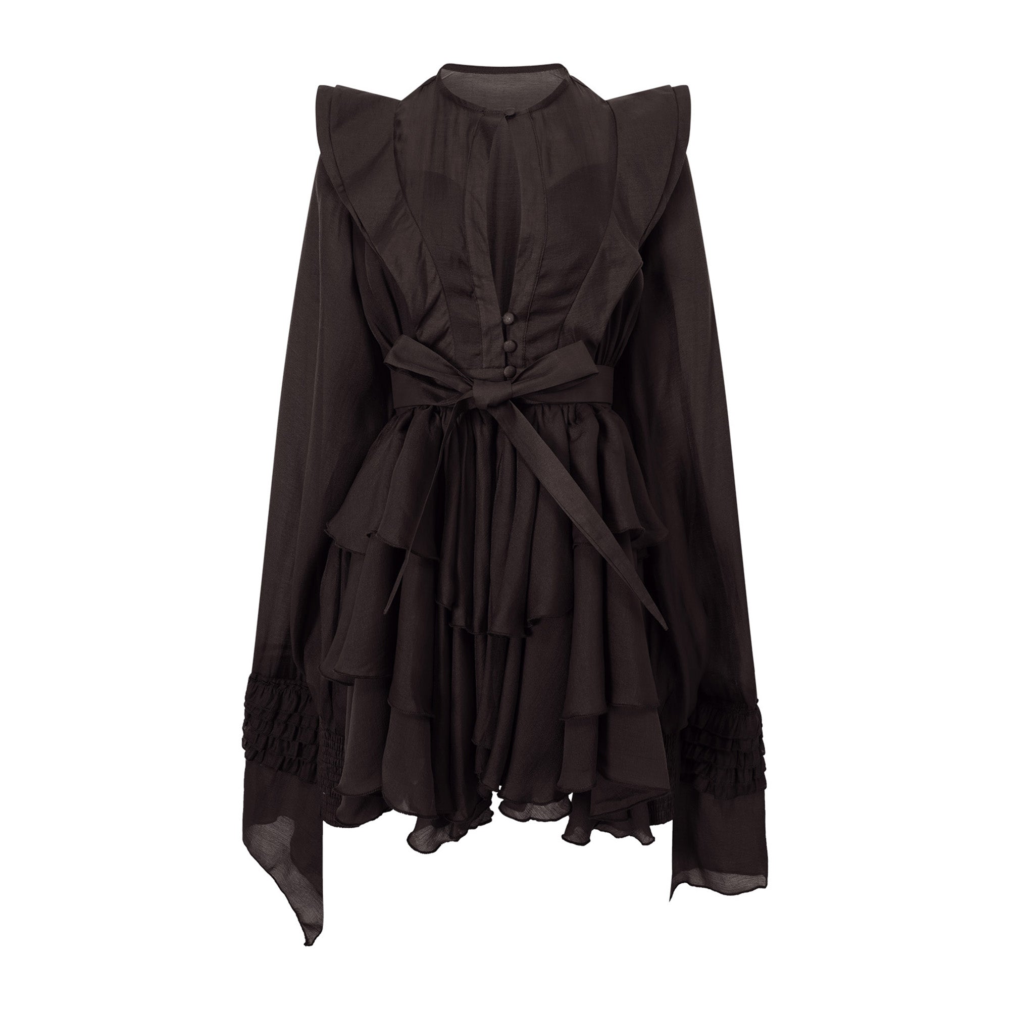 Annabelle Brown Cutout Ruffled Mini Dress