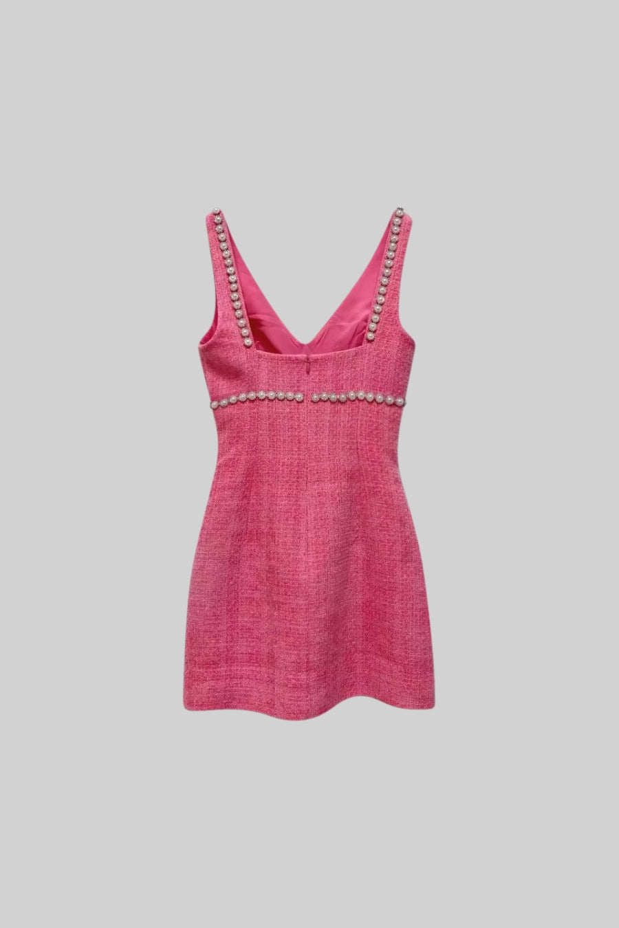 Pearl Embellished Sleeveless Mini Dress with Bow - Pink