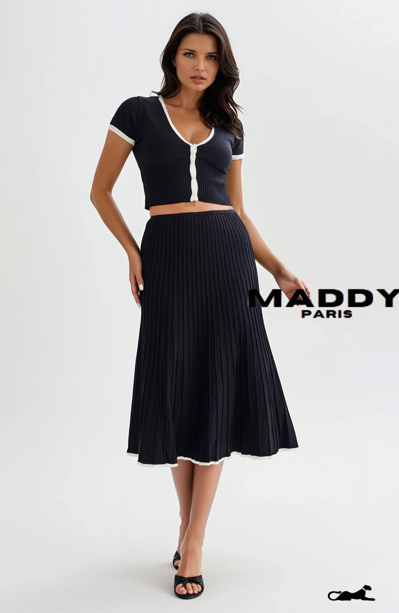 JOLENE RIBBED KNIT MIDI SKIRT SET - BLACK
