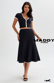 JOLENE RIBBED KNIT MIDI SKIRT SET - BLACK