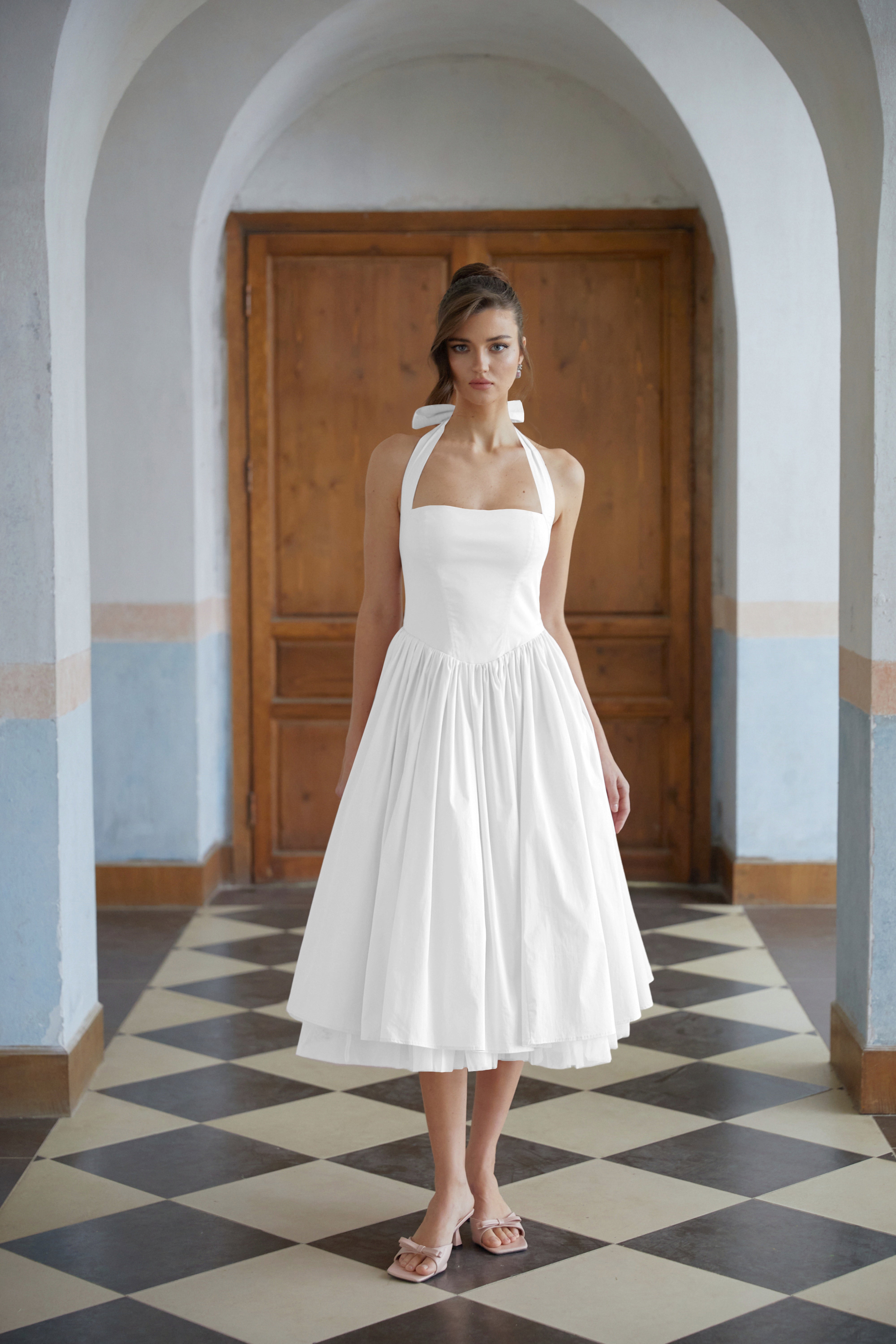 Eponine White Layered Flared Hem Midi Dress (Final Sale-US Only)