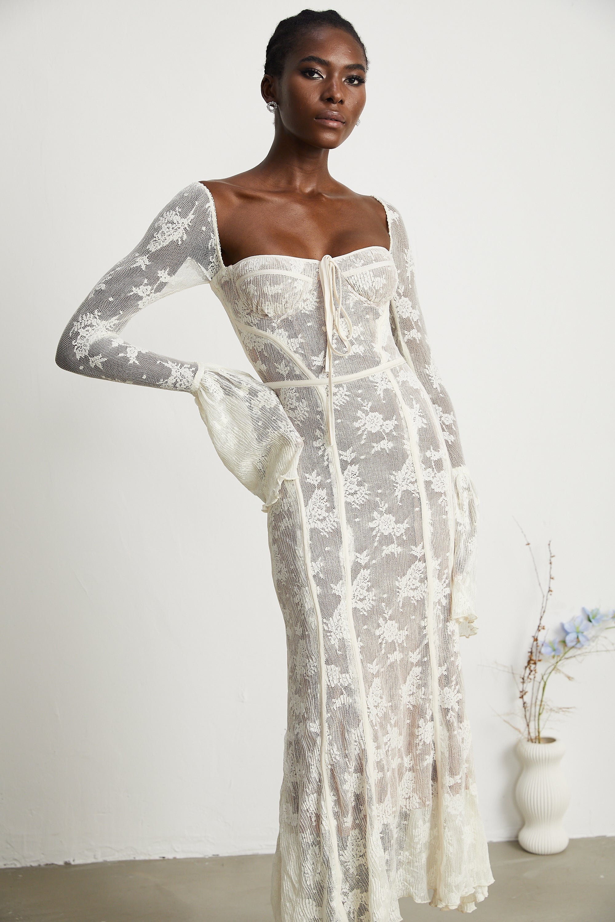 Marlene White Flared Lace Maxi Dress (Final Sale-US Only)