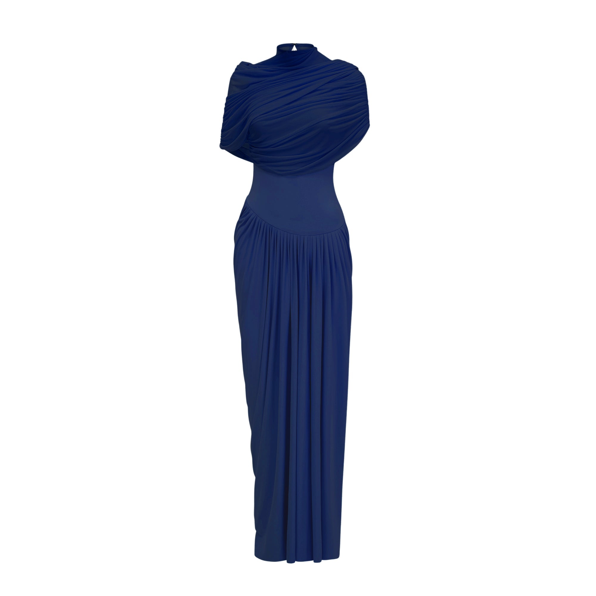 Catherine asymmetrical pleated maxi dress in Navy-blue