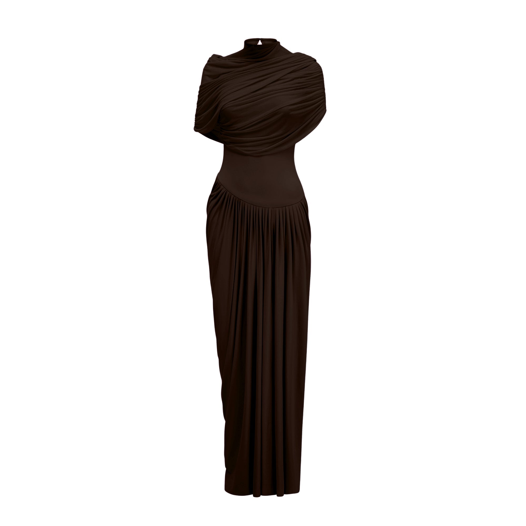 Catherine asymmetrical pleated maxi dress in Brown (Final Sale-US Only)