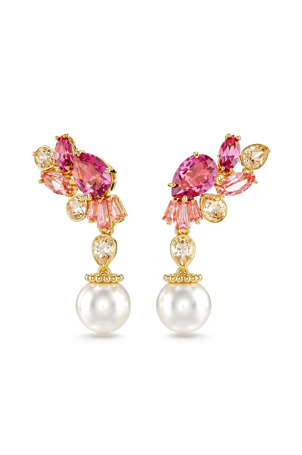 Édith Gold Red Crystal Pearl Drop Earrings