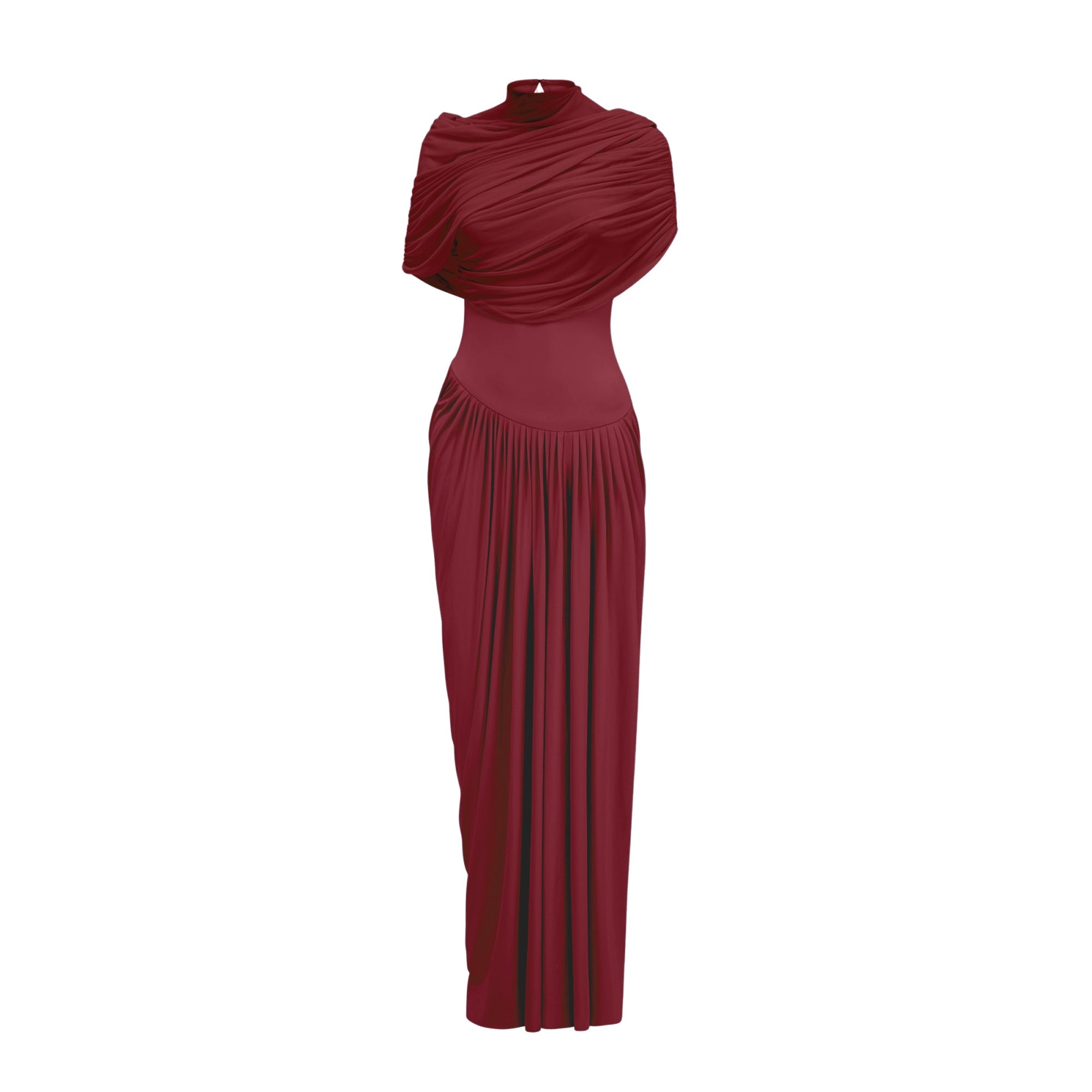 Catherine asymmetrical pleated maxi dress in Red