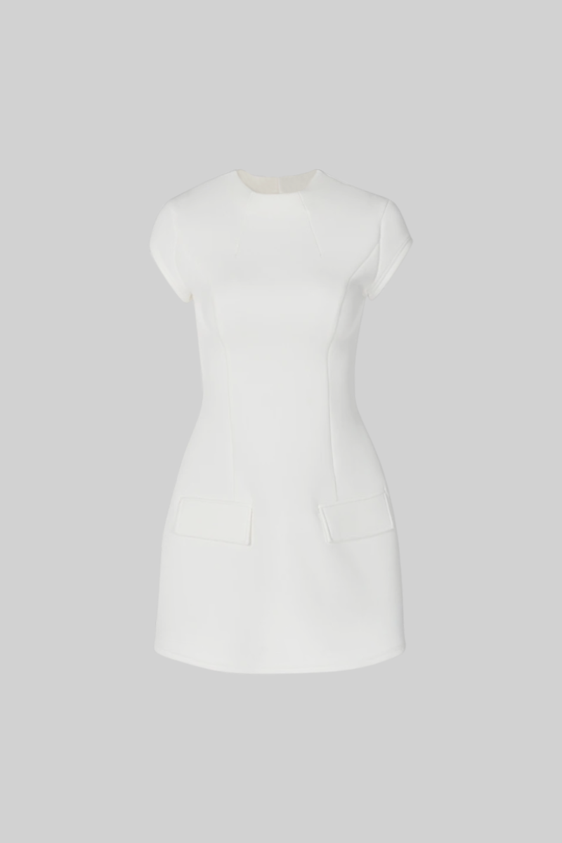 ELROSE Hourglass Mini Dress with Short Sleeves - White