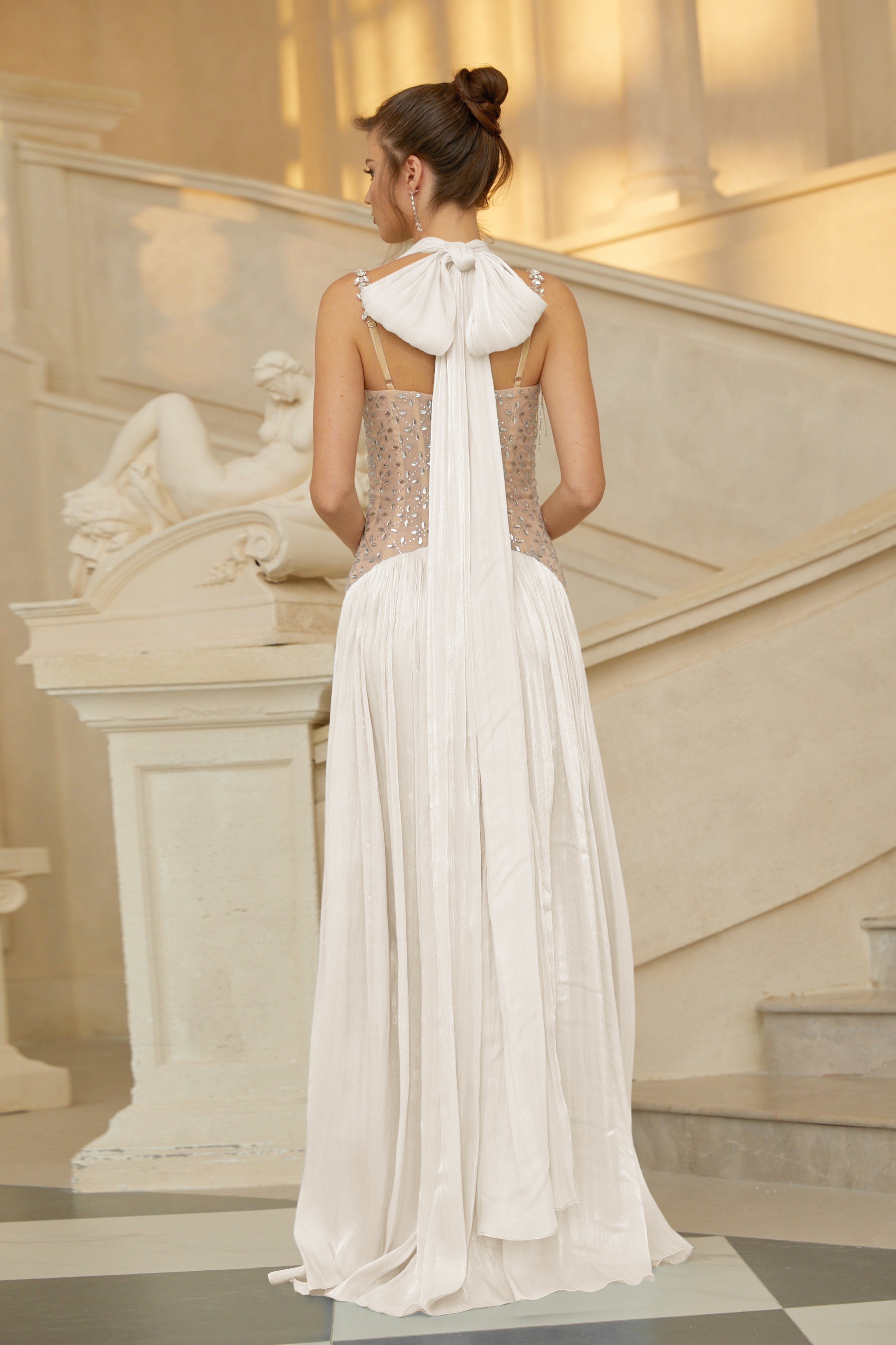 Gwenaëlle White Rhinestone Panel Maxi Dress (Final Sale-US Only)