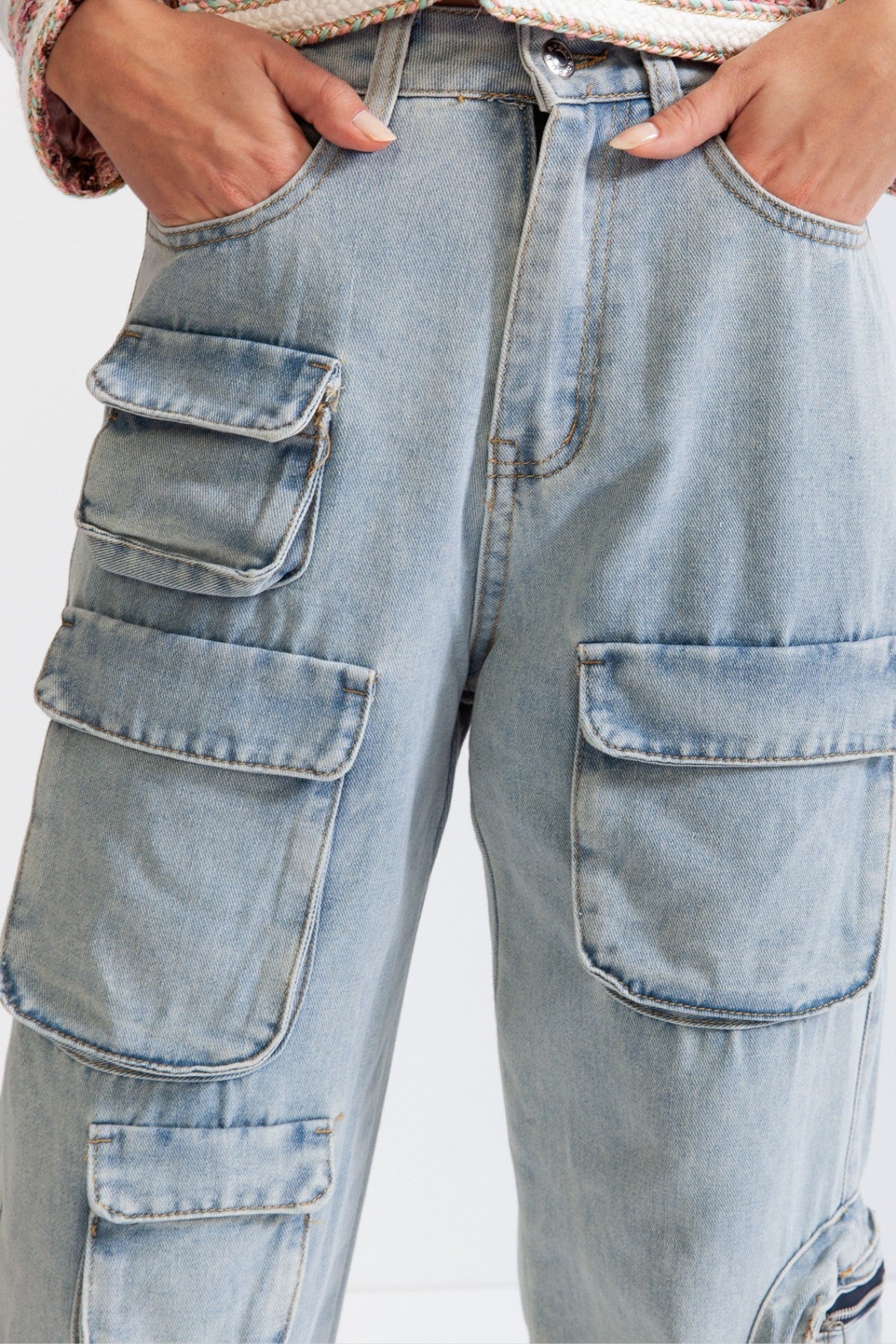 VICTORIA Cargo Jeans with Pockets - Blue