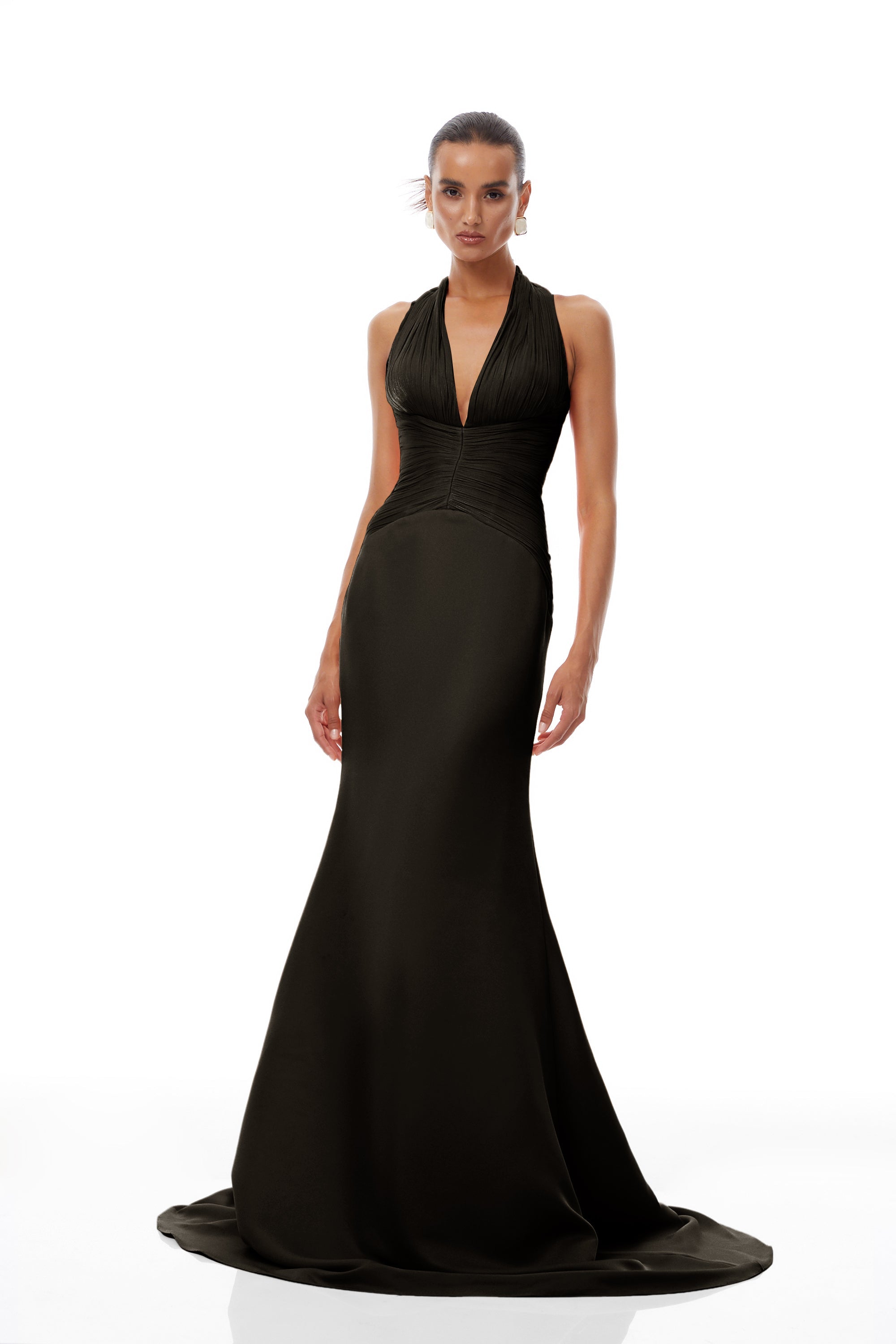 Emmeline Black Train Design Gathered Maxi Dress