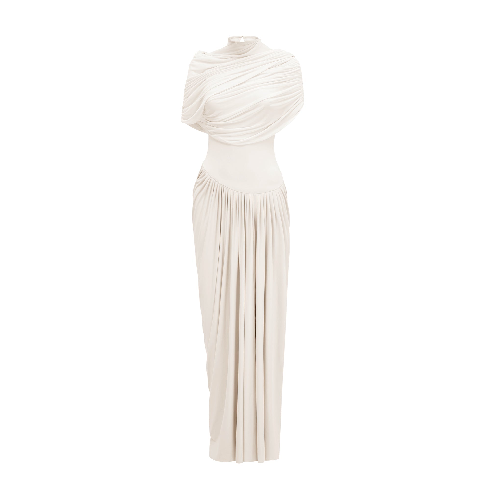 Catherine asymmetric pleated maxi dress in White