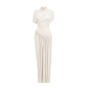 Catherine White Asymmetrical Pleated Maxi Dress (Final Sale-US Only)