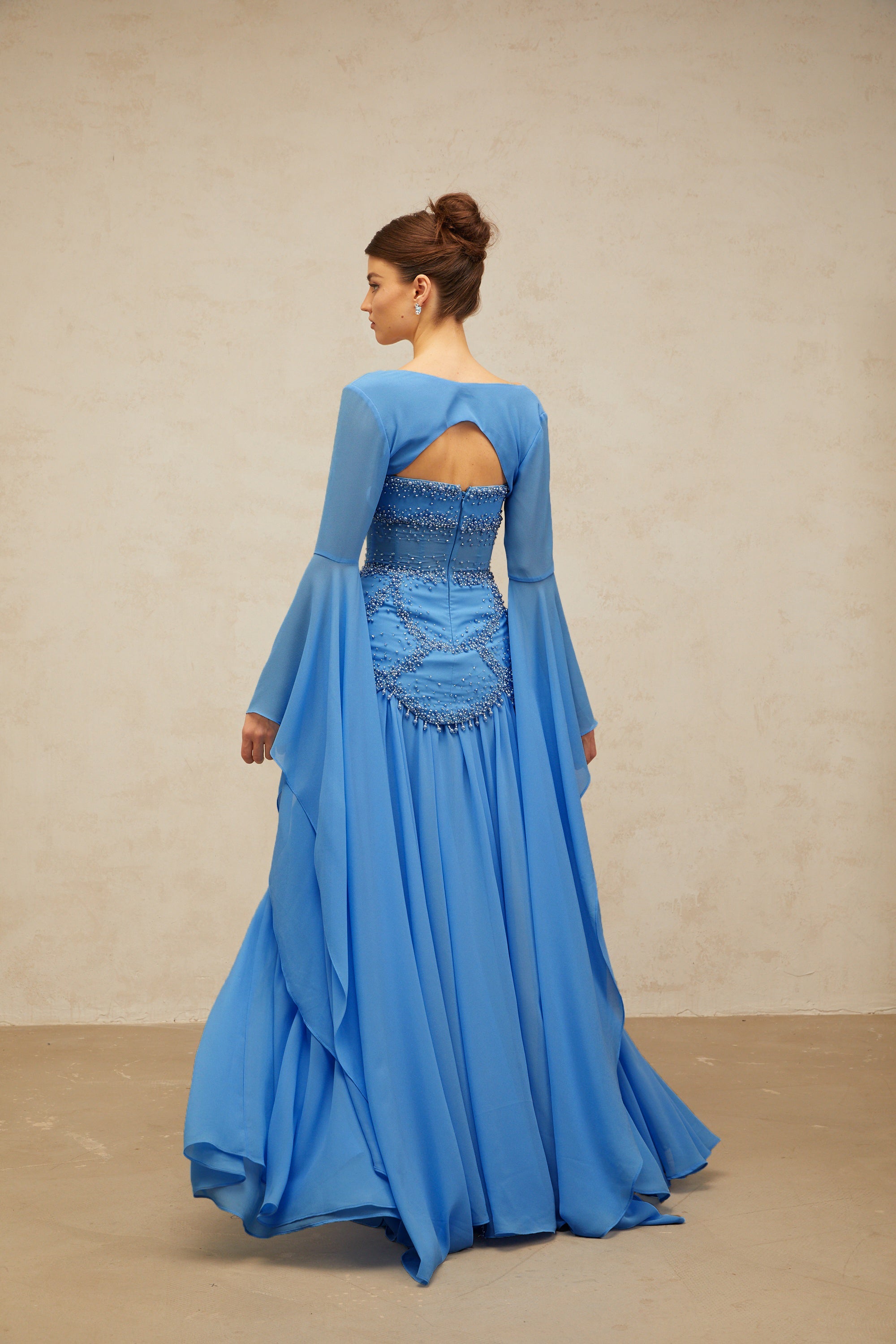 Gaëlle blue faux-pearl-embellished pleated maxi dress (Final Sale-US Only)