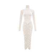 Charitina White Fitted Ruched Midi Dress (Final Sale-US Only)