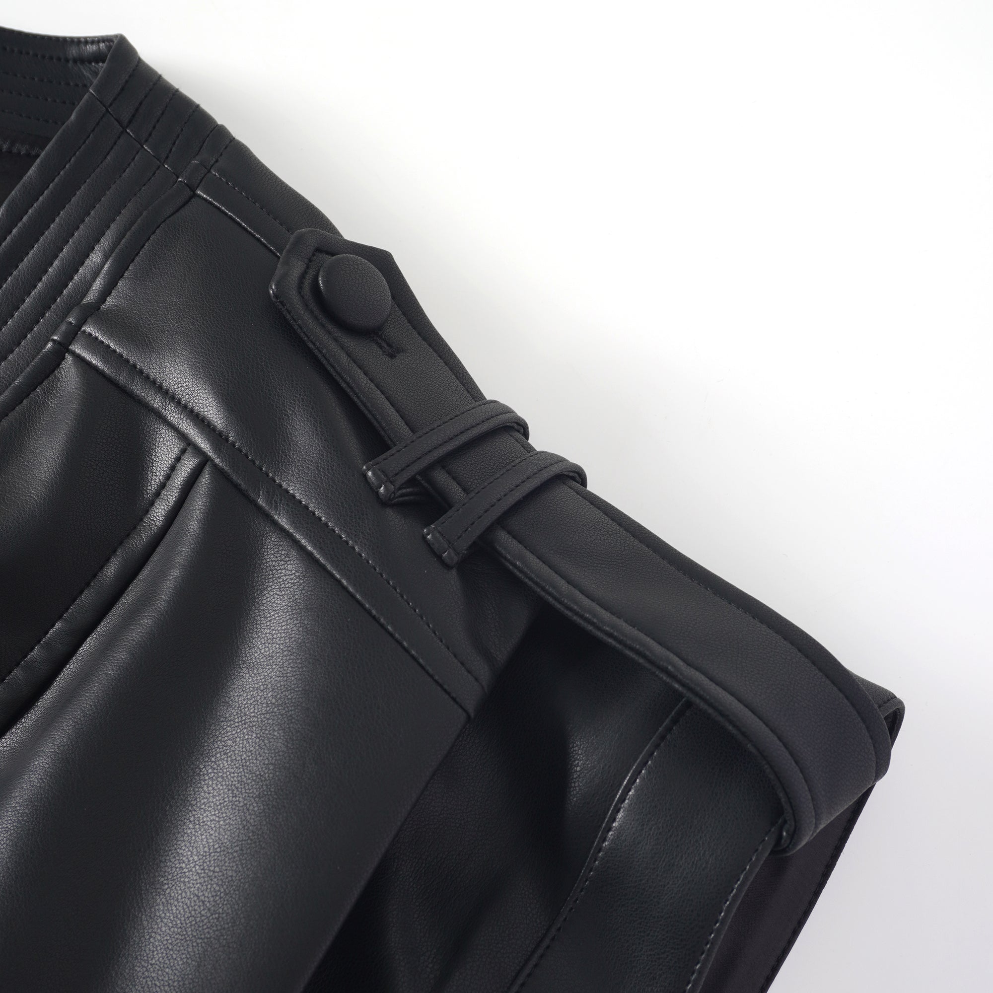 Amarante Black Double-Breasted Leather Mini Dress