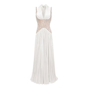 Gwenaëlle White Rhinestone Panel Maxi Dress (Final Sale-US Only)