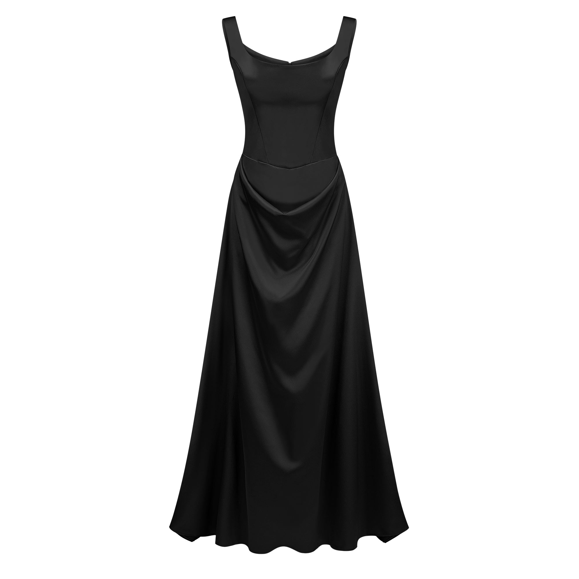 Fiona Black Satin Square Neck Maxi Dress (Final Sale-US Only)