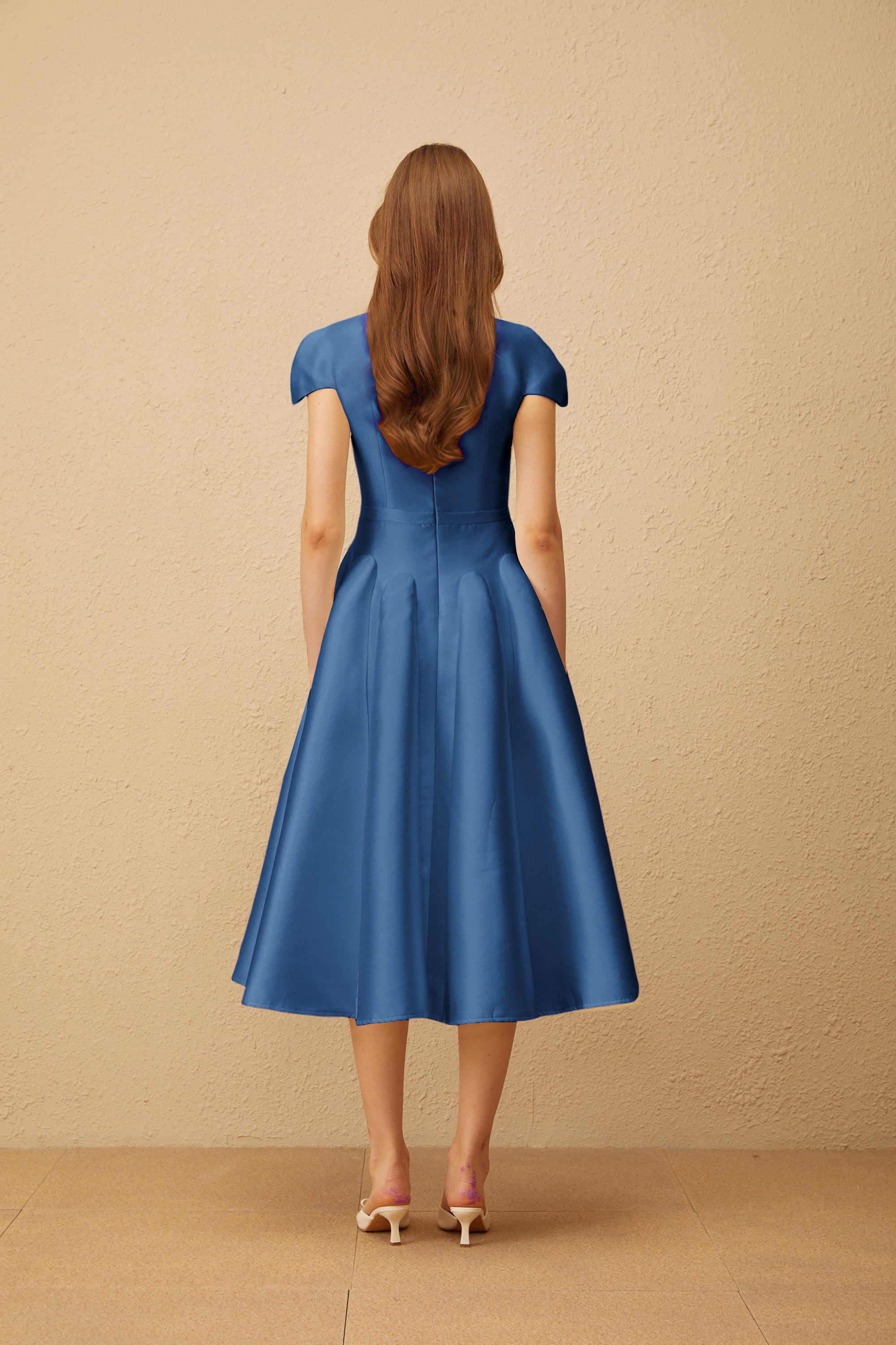 Aventin Blue Godet Design Midi Dress (Final Sale-US Only)
