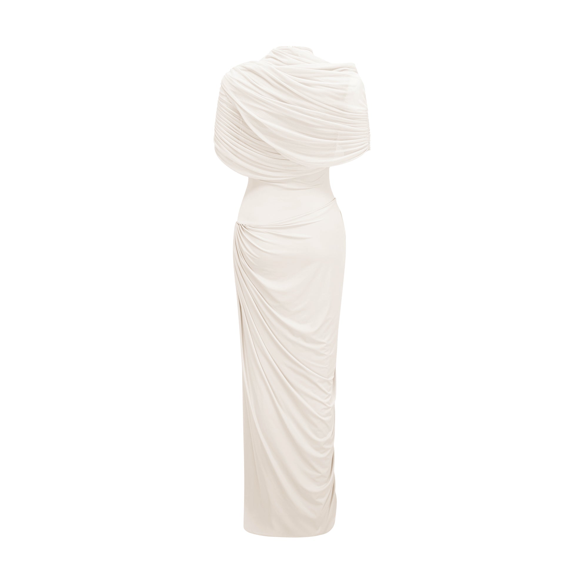 Catherine asymmetric pleated maxi dress in White