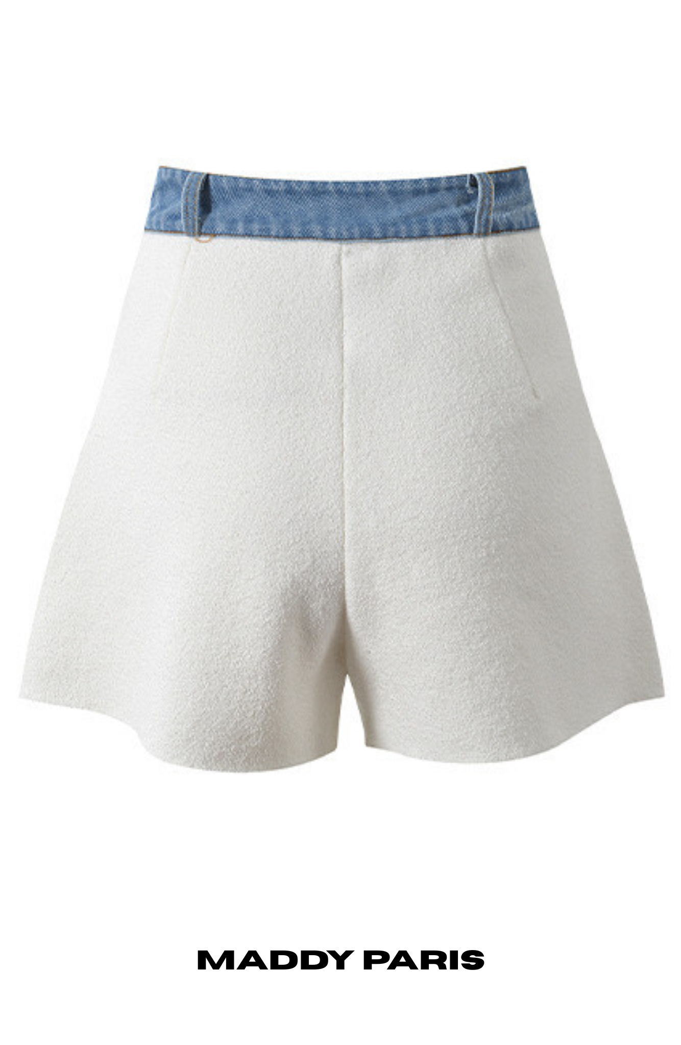 MADDY ELLIOT WHITE DENIM-TRIM COTTON-BLEND BOUCLÉ SHORTS - WHITE