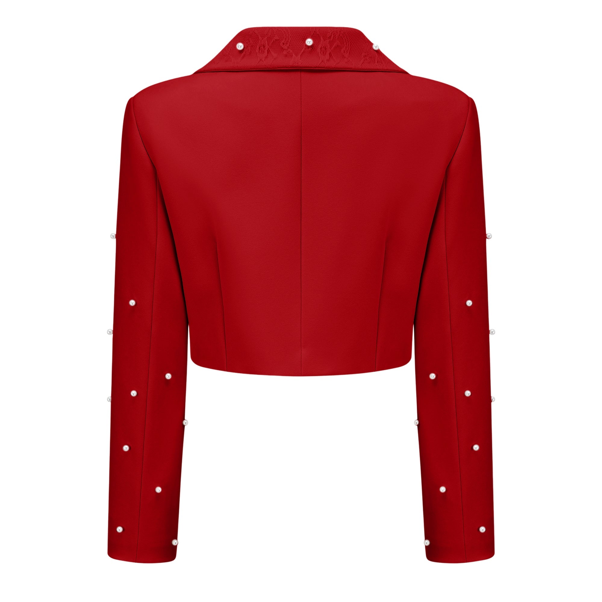 Maja Red Faux Pearl Jacket & Pleated Skirt Set