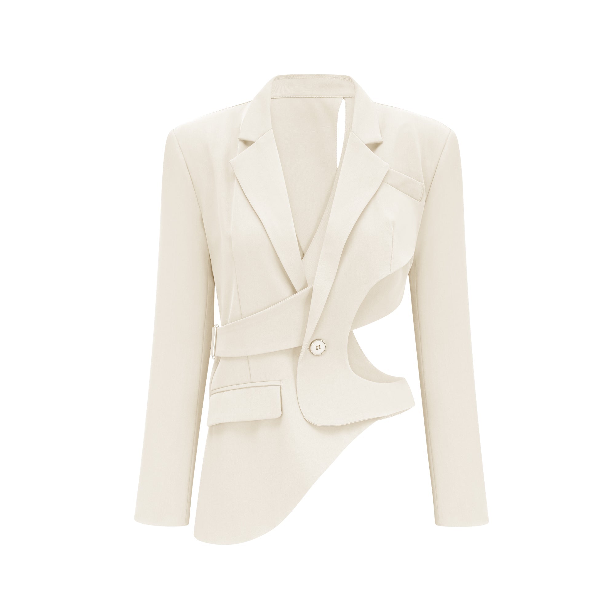 Amelie Neutral Asymmetrical Cut-Out Jacket