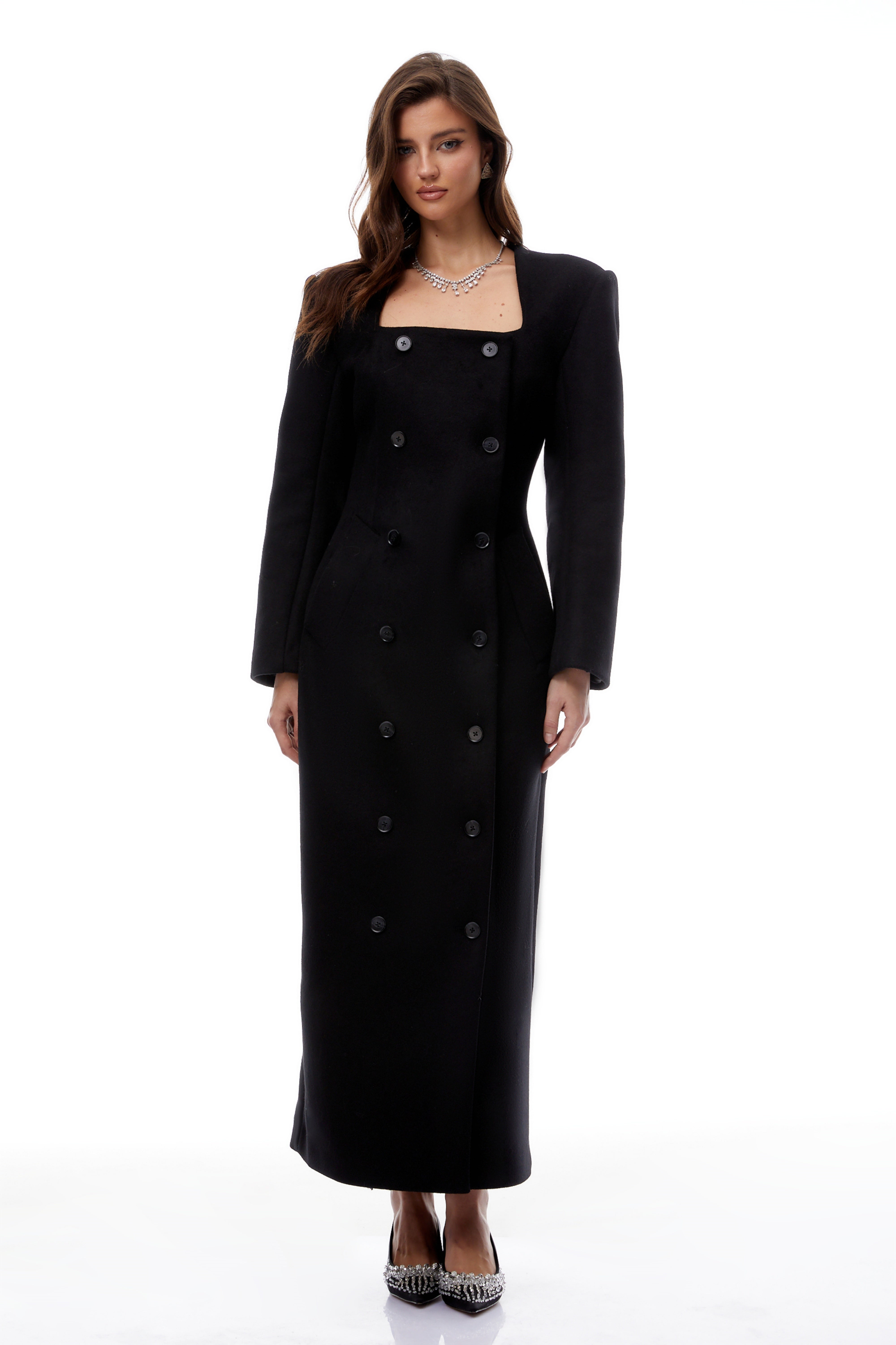 Oline Black Double-Breasted Maxi Blazer Dress