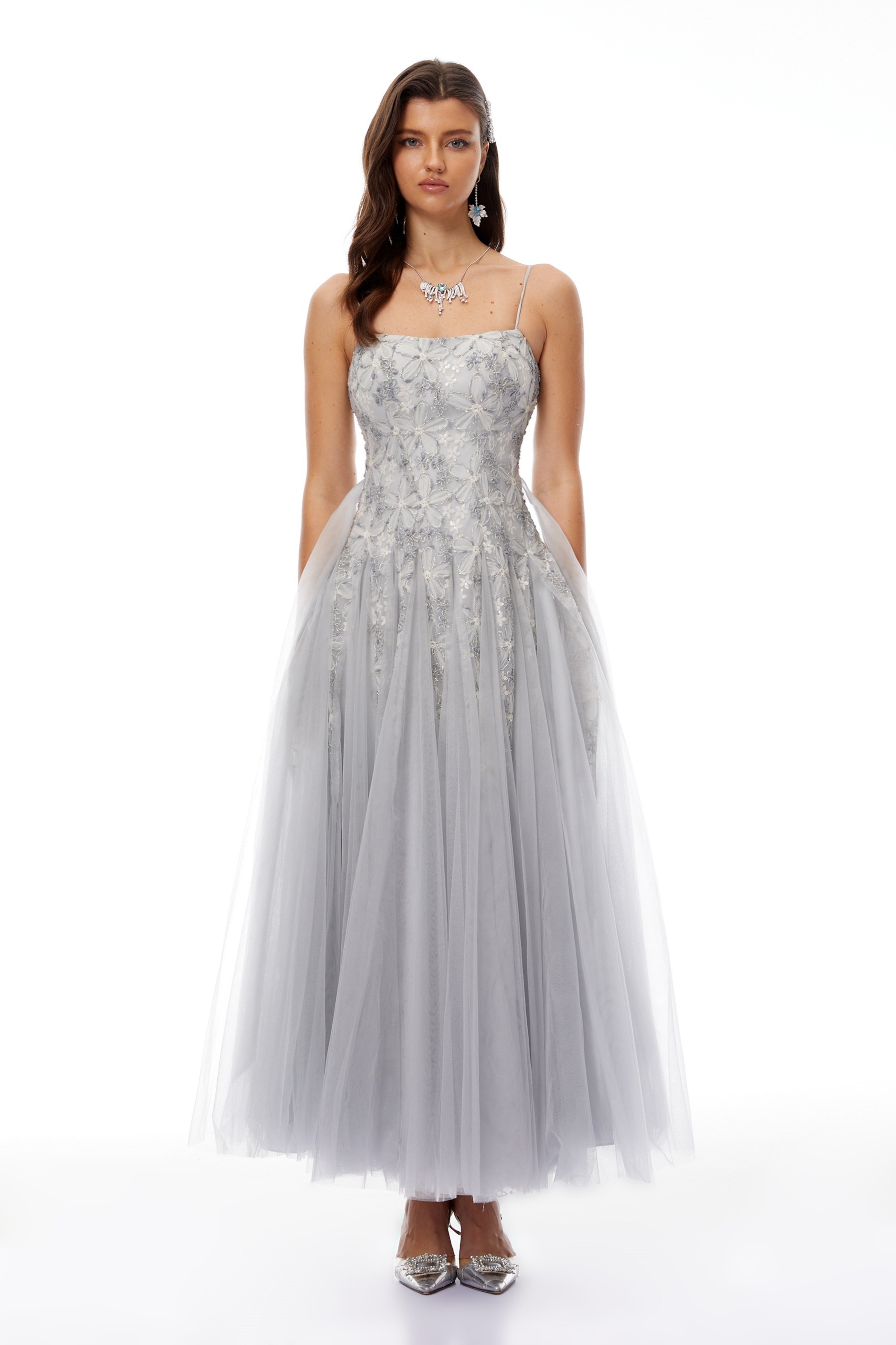 Adalynn Blue Floral Embroidered Tulle Maxi Dress