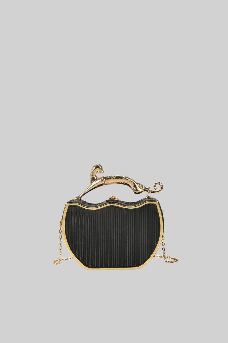 PAULINE Metallic Box Bag with Leopard Detail - Black