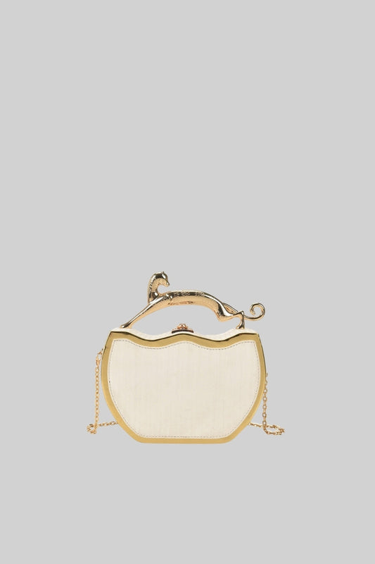 PAULINE Metallic Box Bag with Leopard Detail - White