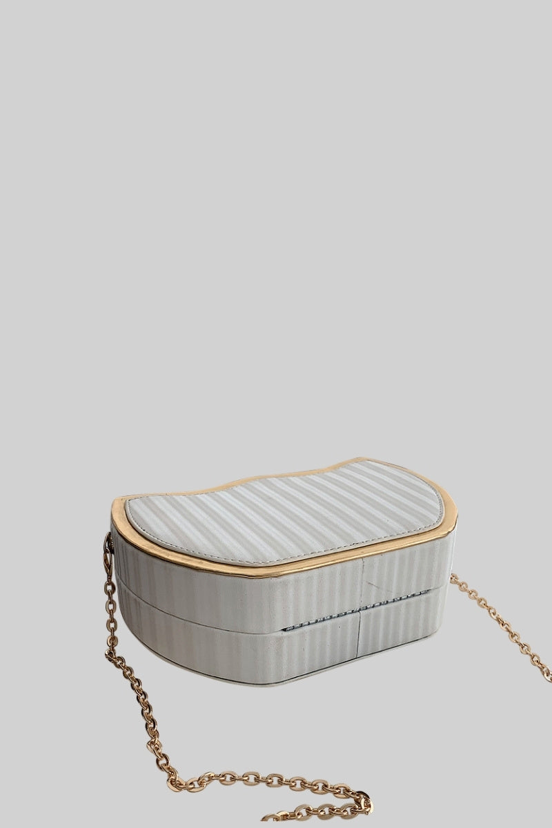 PAULINE Metallic Box Bag with Leopard Detail - White