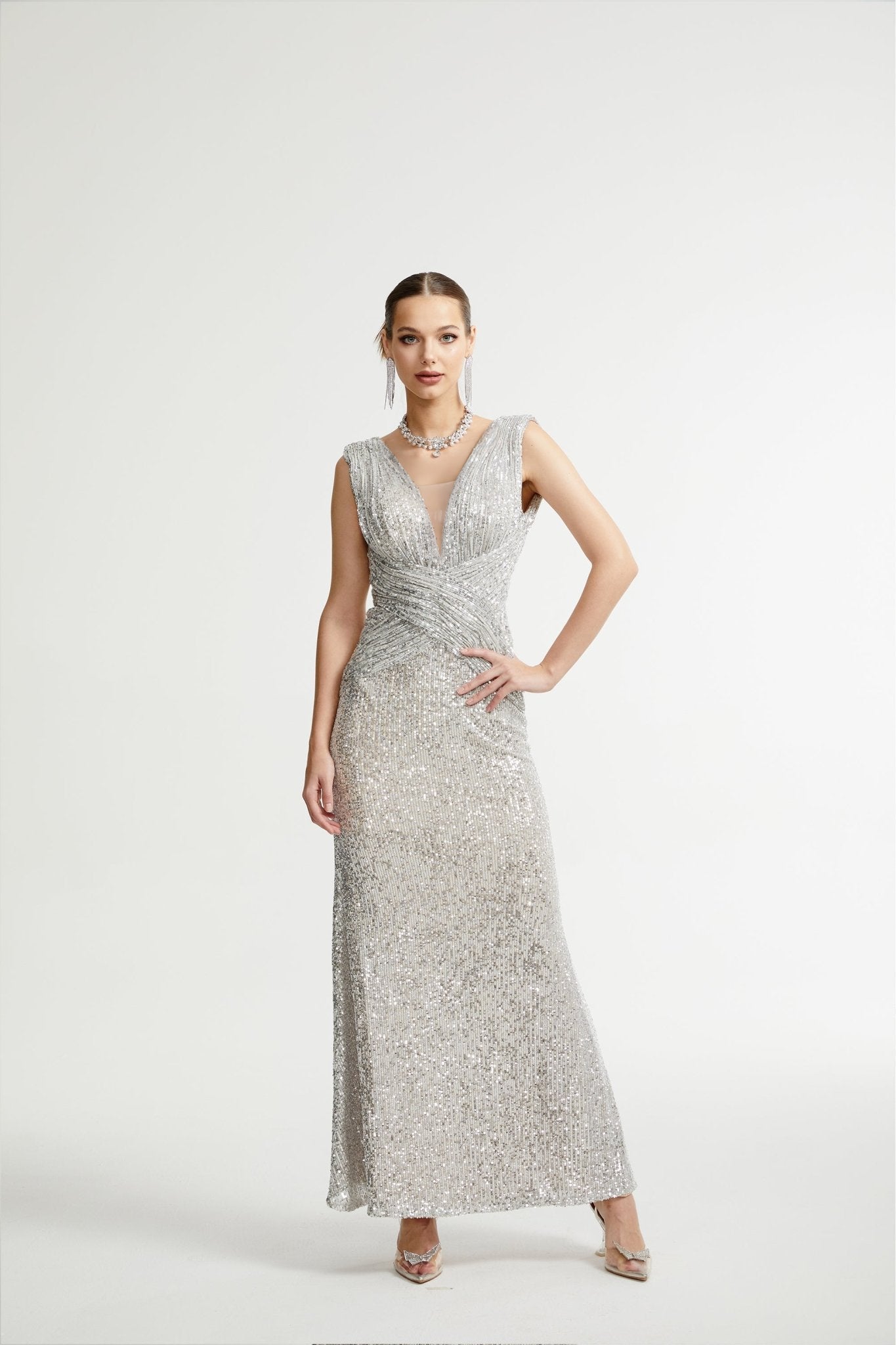 Caelia silver embellished maxi dress (Final Sale-US Only)