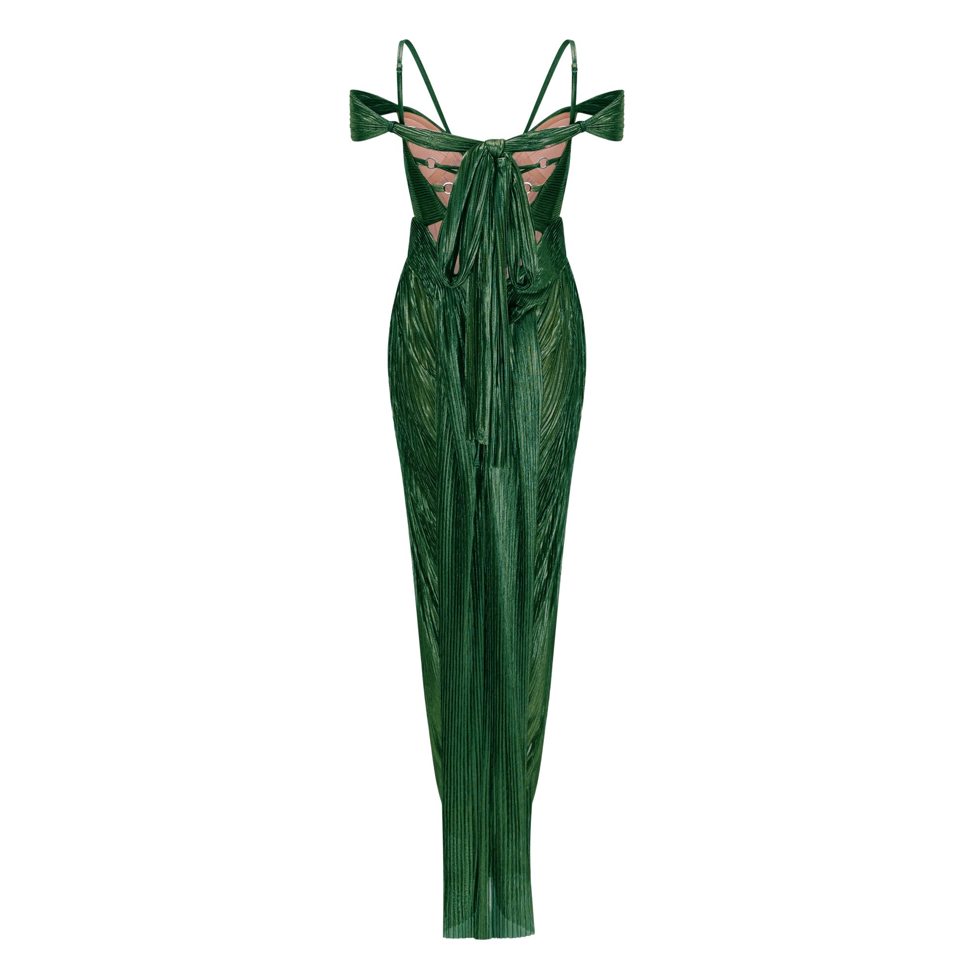 Marise Green Draped Satin Maxi Dress