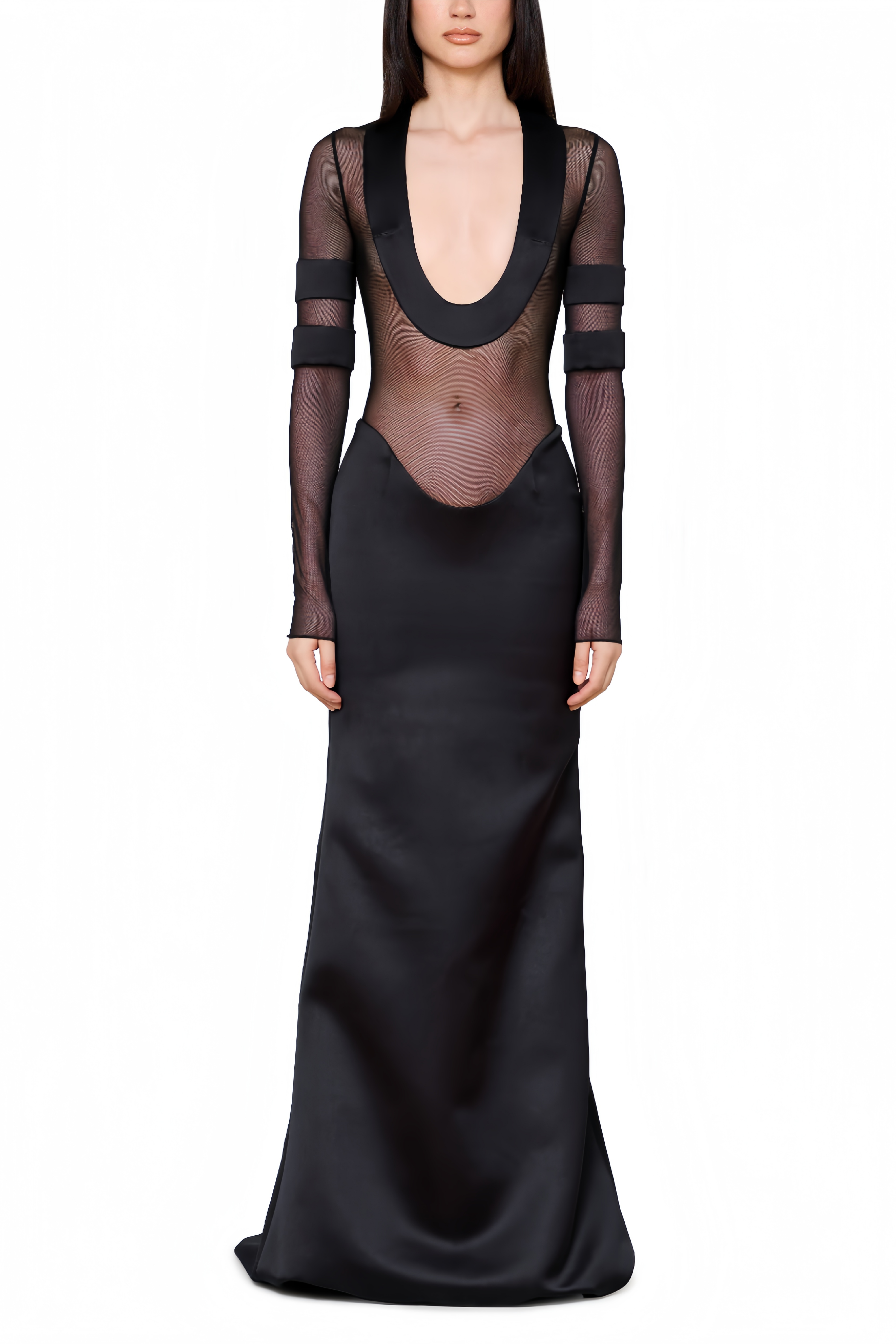 Panagiota Black Mesh-Panel Gown