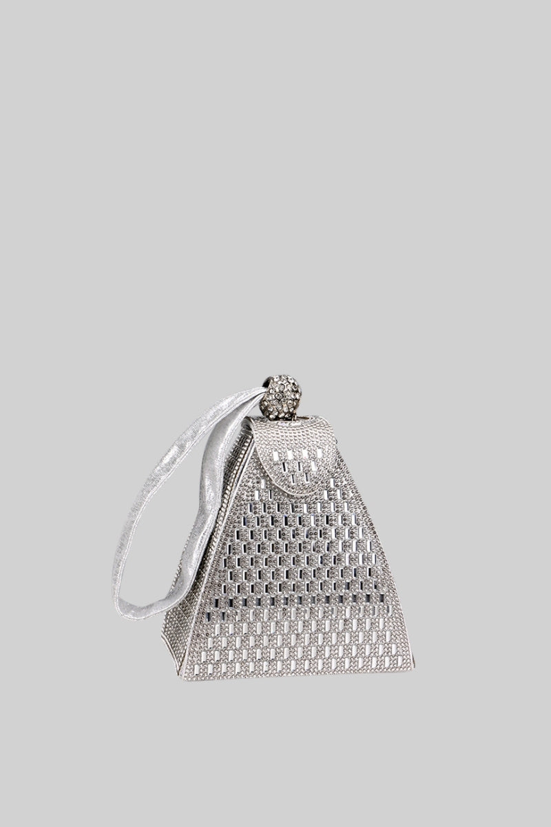 MARIELLA Metallic bag with golden stones in triangular model - Silver