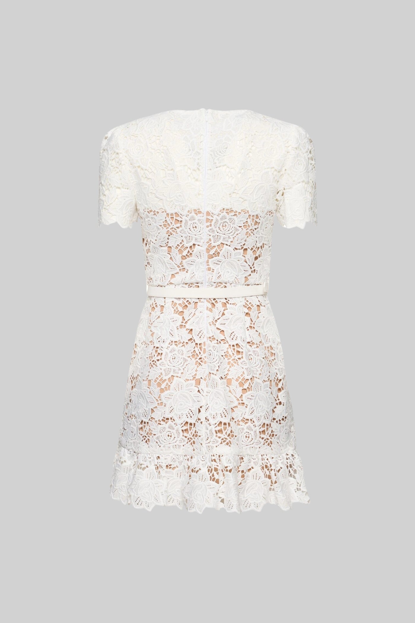 Short Sleeve Embroidered Floral Dress - White