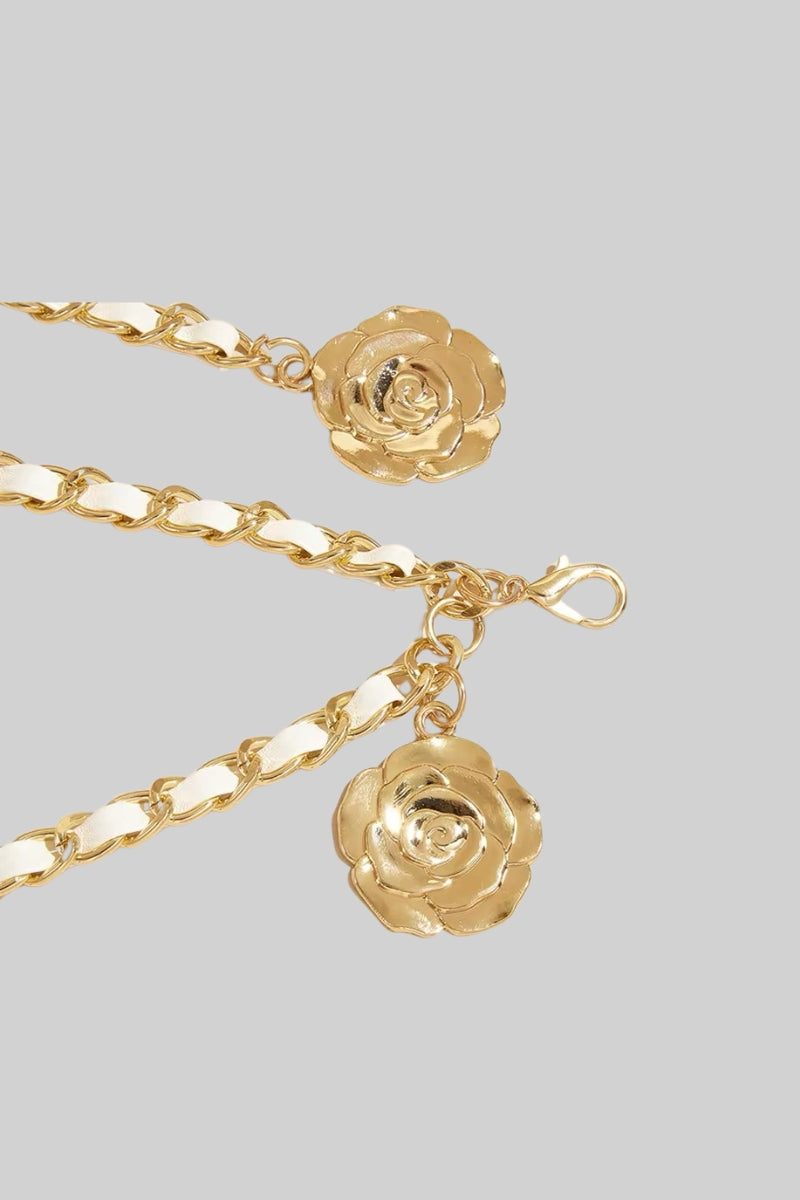 Vegan Leather Golden Pendant Belt - White