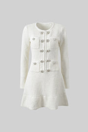 Florentine White Long Sleeve Knee-Length Knitted Dress