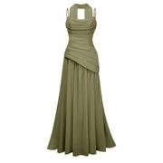 Romane Green Strapless Corset Chiffon Maxi Dress
