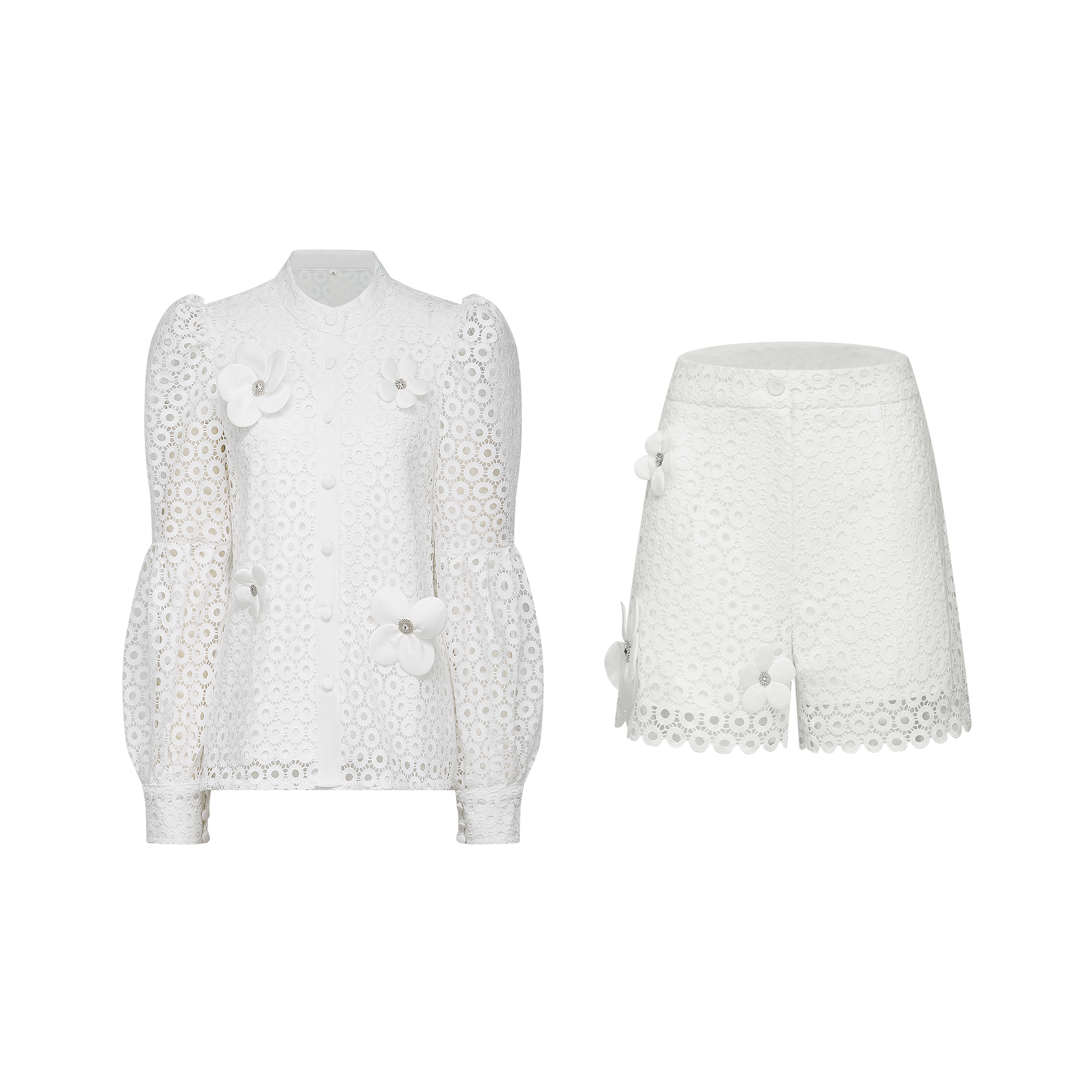 Calla faux-flower cut-out blouse & shorts matching set (Final Sale)