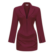 Rosette Burgundy Ruched Blazer Mini Dress (Final Sale-US Only)
