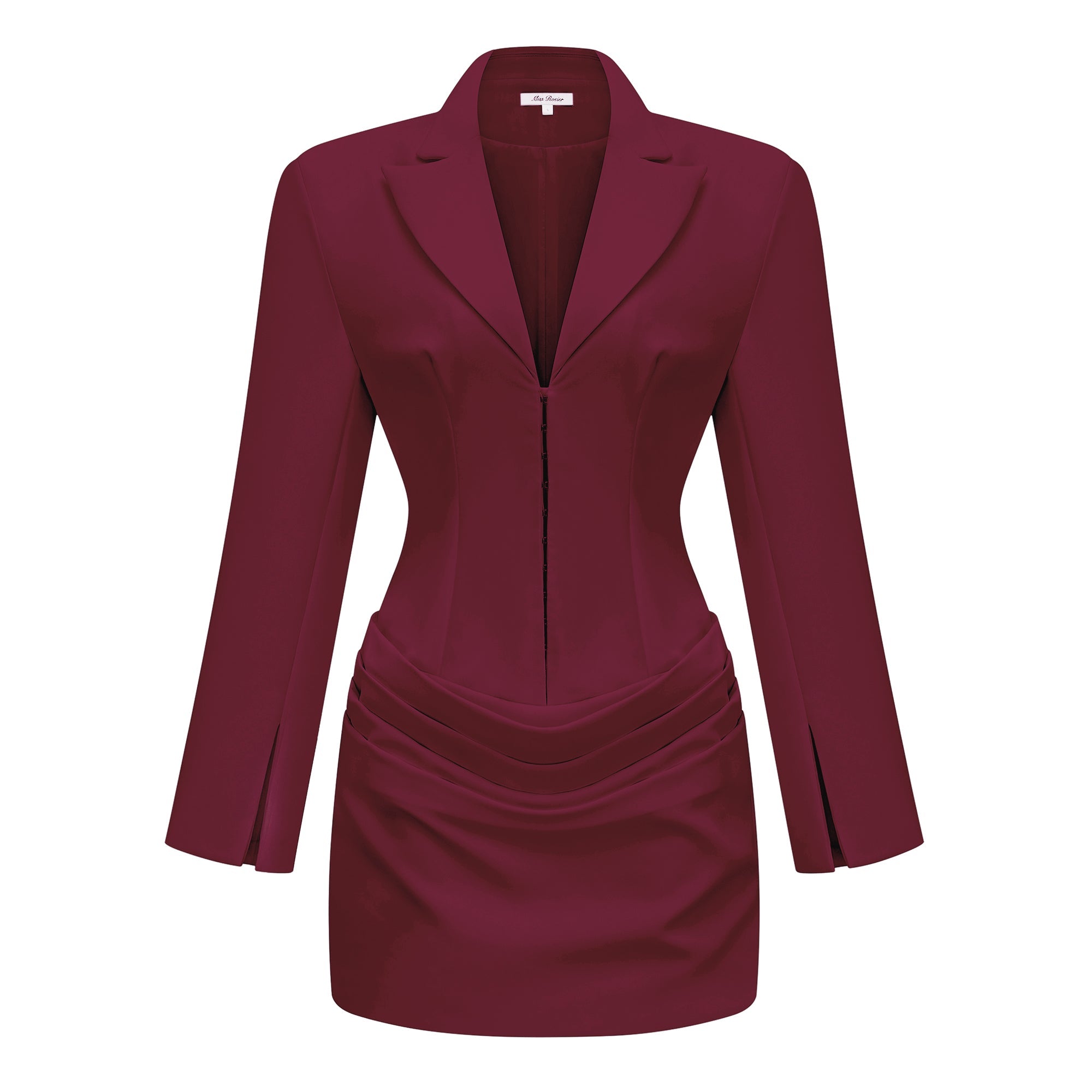 Rosette Burgundy Ruched Blazer Mini Dress (Final Sale-US Only)