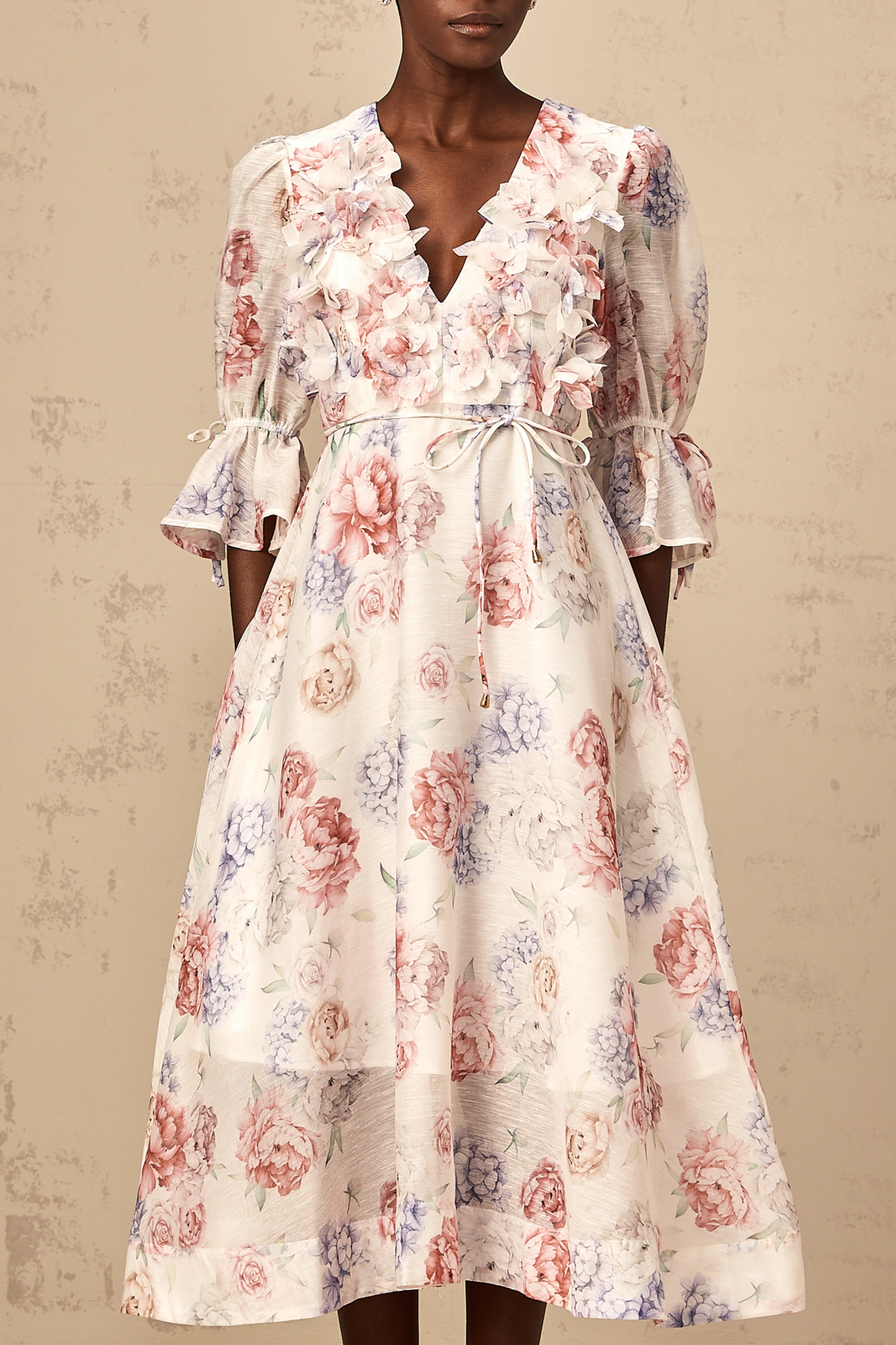 Téa 3d-petal floral-print midi dress (Final Sale-US Only)