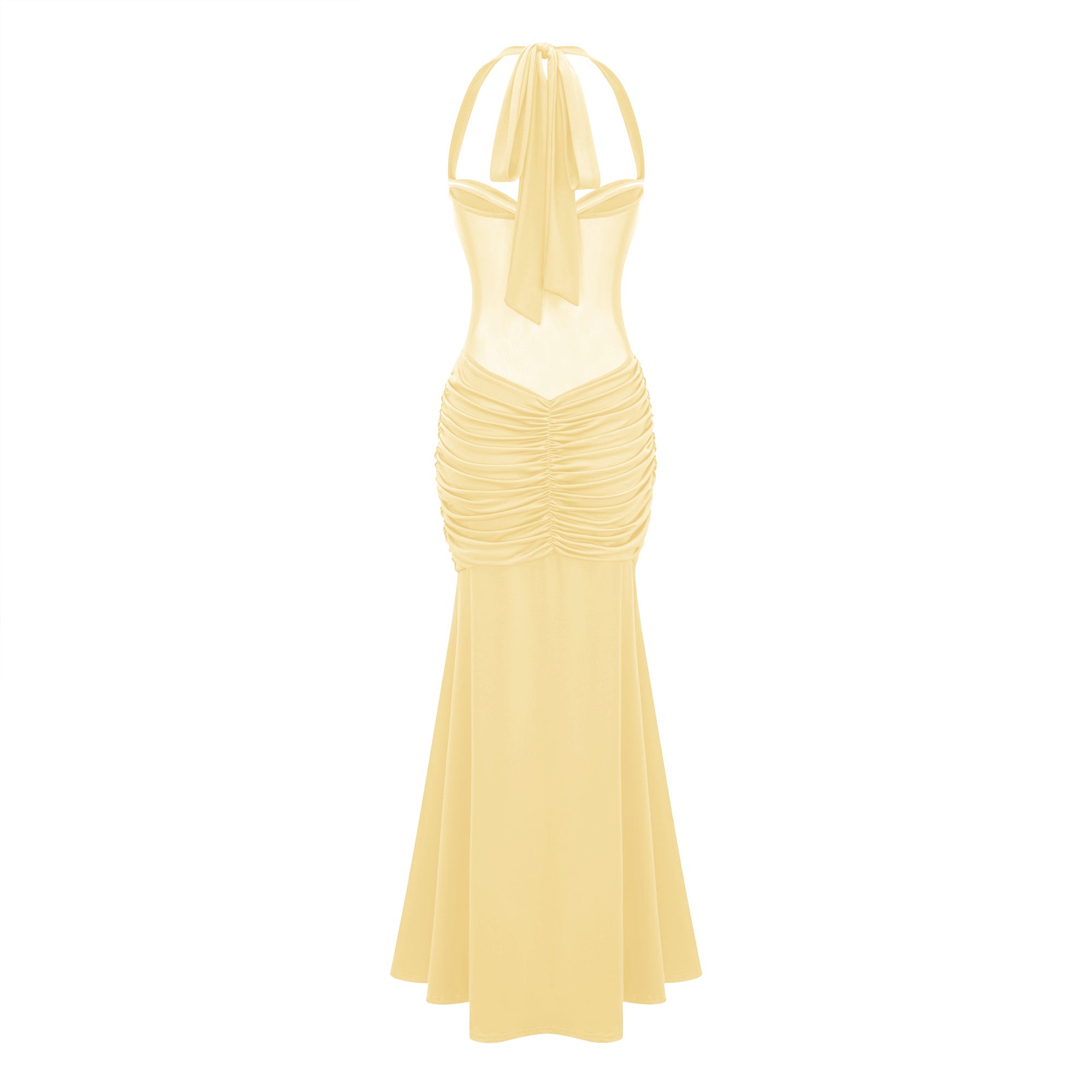 Amandine Yellow Halterneck Gathered Maxi Dress (Final Sale-US Only)